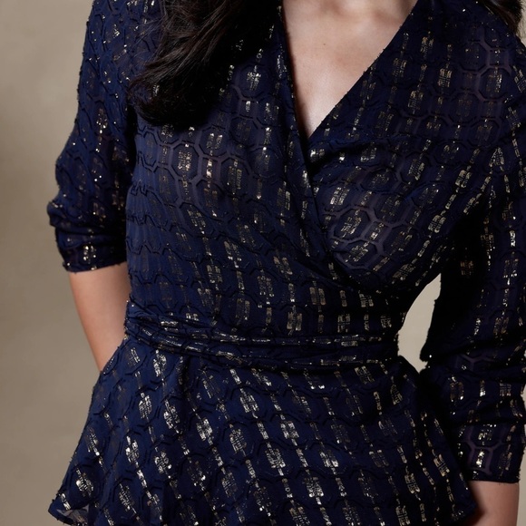 NWT Banana Republic Navy Aida Jacquard Wrap Top Size XXL​​​​​​​​ - Picture 4 of 4